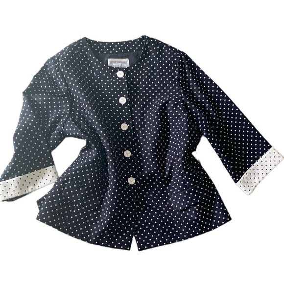 VTG Jessica Howard Woman Polka Dot Button Down Jacket Sz 18 Black & White #98B - Picture 2 of 7